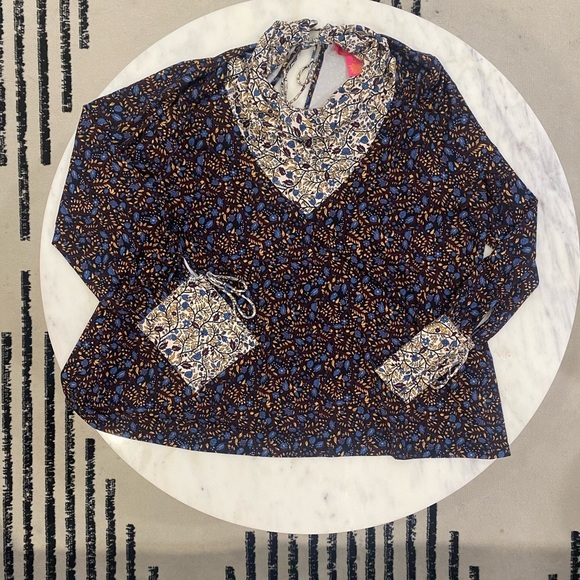 Catherine Malandrino Floral Contrast Fall Print Long Sleeve Cowl Neck Blouse XL - Picture 4 of 7